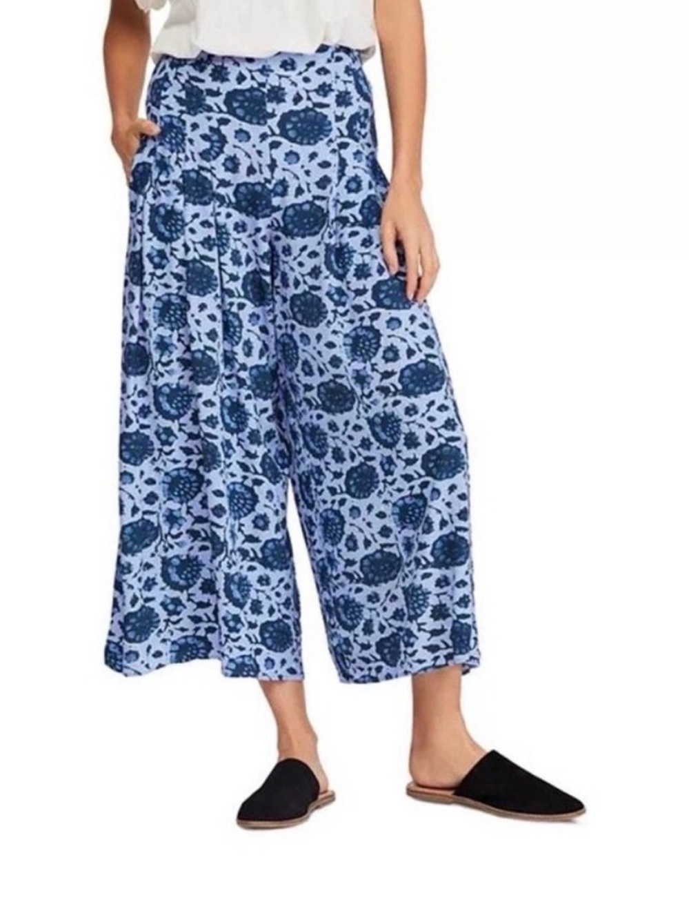 Free People Palazzo Blue Floral Wide Leg Pants Size large